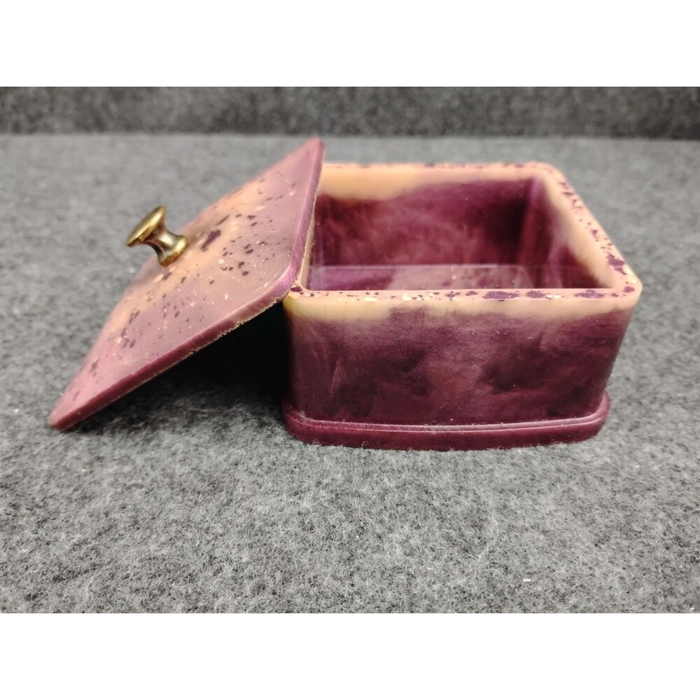 Vintage Purple Speckled Resin Trinket Box with Lid Jewelry Ring Keepsake Storage